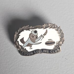Edson Curling Club Owl Enamel Lapel Pin - White, Light Blue, Gold